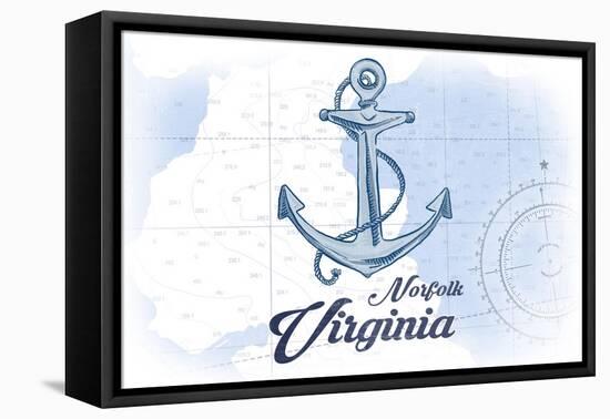 Norfolk, Virginia - Anchor - Blue - Coastal Icon-Lantern Press-Framed Stretched Canvas