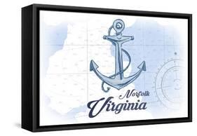 Norfolk, Virginia - Anchor - Blue - Coastal Icon-Lantern Press-Framed Stretched Canvas