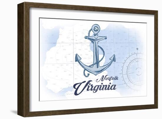 Norfolk, Virginia - Anchor - Blue - Coastal Icon-Lantern Press-Framed Art Print