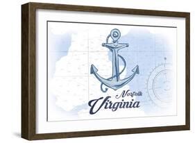 Norfolk, Virginia - Anchor - Blue - Coastal Icon-Lantern Press-Framed Art Print