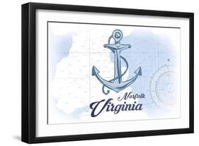 Norfolk, Virginia - Anchor - Blue - Coastal Icon-Lantern Press-Framed Art Print