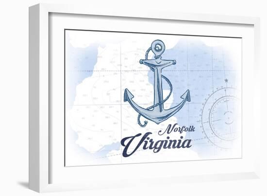 Norfolk, Virginia - Anchor - Blue - Coastal Icon-Lantern Press-Framed Art Print