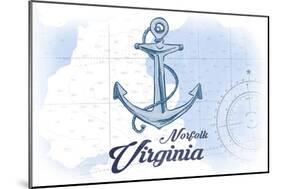 Norfolk, Virginia - Anchor - Blue - Coastal Icon-Lantern Press-Mounted Art Print