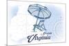 Norfolk, Virginia - Beach Chair and Umbrella - Blue - Coastal Icon-Lantern Press-Mounted Art Print