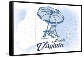 Norfolk, Virginia - Beach Chair and Umbrella - Blue - Coastal Icon-Lantern Press-Framed Stretched Canvas