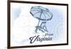 Norfolk, Virginia - Beach Chair and Umbrella - Blue - Coastal Icon-Lantern Press-Framed Art Print