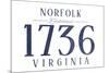 Norfolk, Virginia - Established Date (Blue)-Lantern Press-Mounted Art Print