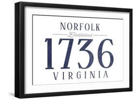 Norfolk, Virginia - Established Date (Blue)-Lantern Press-Framed Art Print