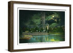 Norfolk, Virginia, Ghent District at Night, Hague and Christ's Episcopal Church View-Lantern Press-Framed Art Print