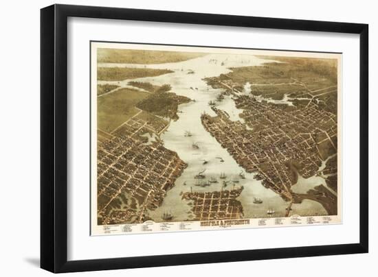 Norfolk, Virginia - Panoramic Map-Lantern Press-Framed Premium Giclee Print