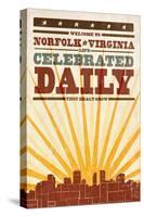 Norfolk, Virginia - Skyline and Sunburst Screenprint Style-Lantern Press-Stretched Canvas