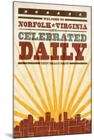 Norfolk, Virginia - Skyline and Sunburst Screenprint Style-Lantern Press-Mounted Art Print