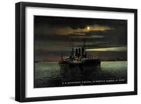 Norfolk Virginia, Us Battleship in Harbor at Night-null-Framed Giclee Print