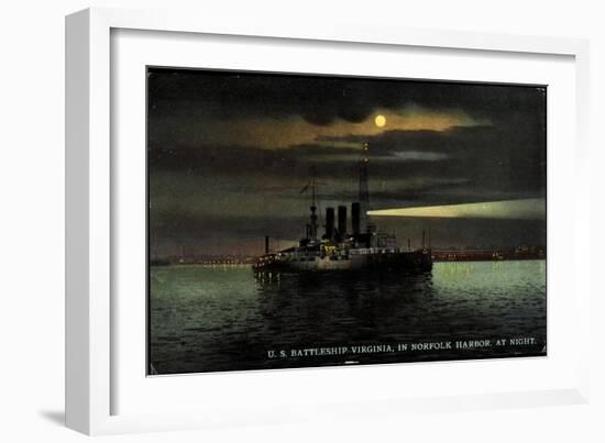 Norfolk Virginia, Us Battleship in Harbor at Night-null-Framed Giclee Print