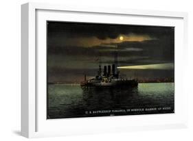 Norfolk Virginia, Us Battleship in Harbor at Night-null-Framed Giclee Print