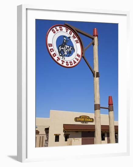 Noriega Livery Stable and Old Town Sign, Scottsdale, Phoenix, Arizona-Richard Cummins-Framed Photographic Print