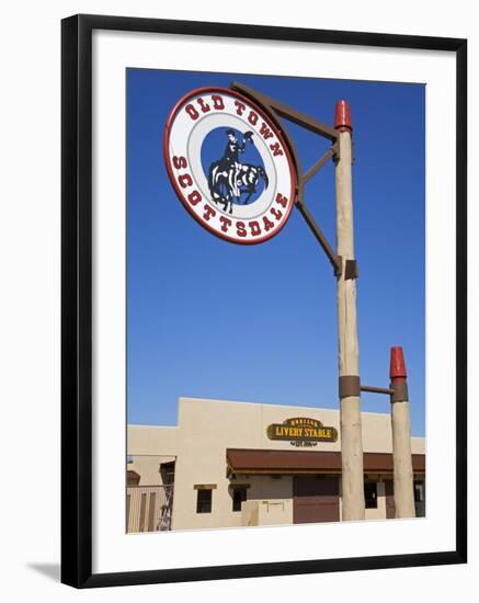 Noriega Livery Stable and Old Town Sign, Scottsdale, Phoenix, Arizona-Richard Cummins-Framed Photographic Print
