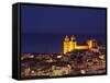 Norman Cathedral Lit Up at Dusk, Cefalu, Sicily, Italy, Mediterranean, Europe-John Miller-Framed Stretched Canvas