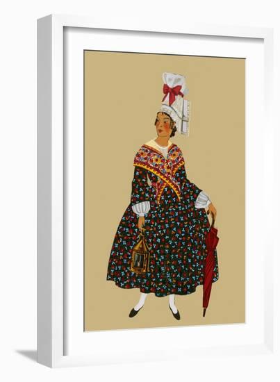 Norman Lady Holds Candle and Umbrella-Elizabeth Whitney Moffat-Framed Art Print