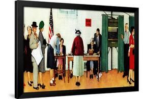 "Norman Rockwell Paints America at the Polls", November 4,1944-Norman Rockwell-Framed Premium Giclee Print