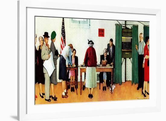 "Norman Rockwell Paints America at the Polls", November 4,1944-Norman Rockwell-Framed Giclee Print