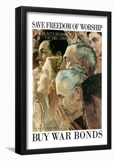 Norman Rockwell Save Freedom of Worship WWII War Propaganda Art Print Poster-null-Framed Poster