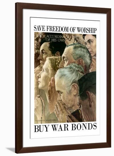 Norman Rockwell Save Freedom of Worship WWII War Propaganda-Norman Rockwell-Framed Art Print