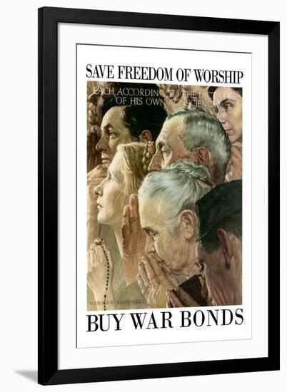 Norman Rockwell Save Freedom of Worship WWII War Propaganda-Norman Rockwell-Framed Art Print