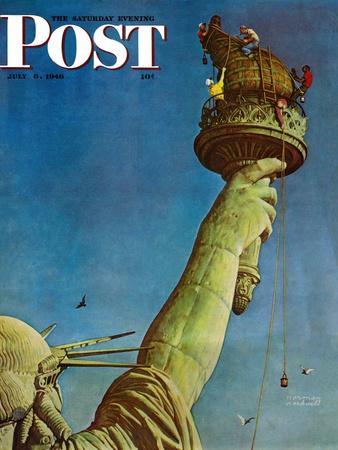 "Working on the Statue of Liberty" Saturday Evening Post Cover, July 6,1946