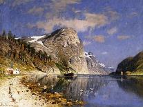 A Fjord Scene with Sailing Vessels-Normann Adelsteen-Stretched Canvas