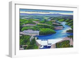 Norris, Tennessee - Aerial View of Norris Dam and Norris Lake-Lantern Press-Framed Art Print