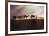 North Africa, Erg Chebbi, Dromedary camel caravan being led through desert by Tuareg man.-Emily Wilson-Framed Photographic Print