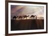 North Africa, Erg Chebbi, Dromedary camel caravan being led through desert by Tuareg man.-Emily Wilson-Framed Photographic Print