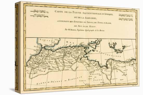 North Africa, Including the Kingdoms of Tripoli, Tunis, Alger; Fez and Morocco, from 'Atlas De…-Charles Marie Rigobert Bonne-Stretched Canvas