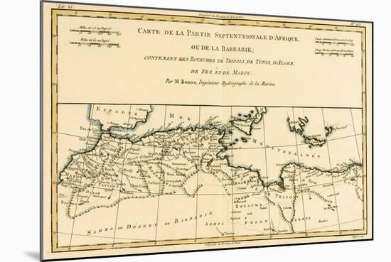 North Africa, Including the Kingdoms of Tripoli, Tunis, Alger; Fez and Morocco, from 'Atlas De…-Charles Marie Rigobert Bonne-Mounted Giclee Print