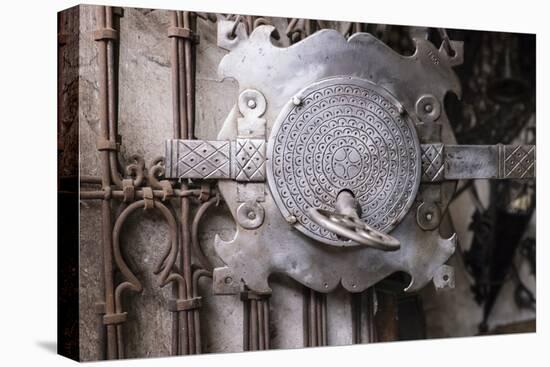 North Africa, Morocco, Marrakech. Metal works section of Jemma El Fna. Lock and key.-Emily Wilson-Stretched Canvas