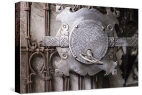 North Africa, Morocco, Marrakech. Metal works section of Jemma El Fna. Lock and key.-Emily Wilson-Stretched Canvas