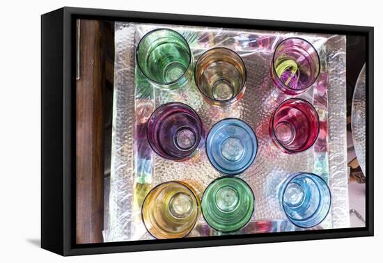 North Africa, Morocco, Marrakech. Tea glasses on tray.-Emily Wilson-Framed Stretched Canvas