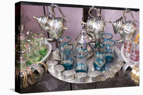 North Africa, Morocco, Marrakech. Traditional Moroccan mint tea glasses and tea pots.-Emily Wilson-Stretched Canvas