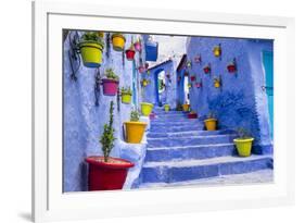 North Africa, Morocco, Traiditoional blue streets of Chefchaouen.-Emily Wilson-Framed Photographic Print