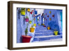 North Africa, Morocco, Traiditoional blue streets of Chefchaouen.-Emily Wilson-Framed Photographic Print