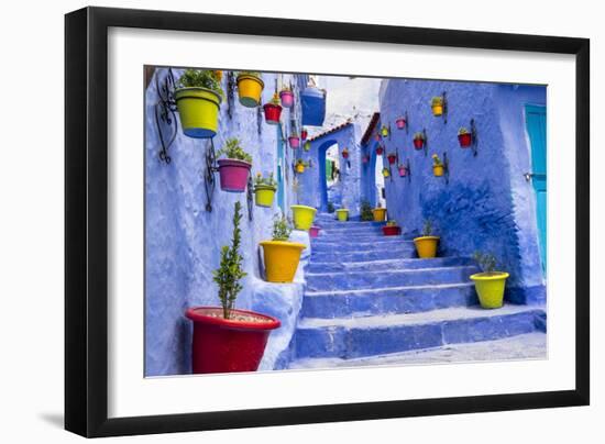 North Africa, Morocco, Traiditoional blue streets of Chefchaouen.-Emily Wilson-Framed Photographic Print