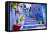 North Africa, Morocco, Traiditoional blue streets of Chefchaouen.-Emily Wilson-Framed Stretched Canvas