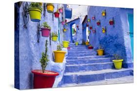 North Africa, Morocco, Traiditoional blue streets of Chefchaouen.-Emily Wilson-Stretched Canvas