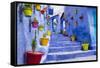 North Africa, Morocco, Traiditoional blue streets of Chefchaouen.-Emily Wilson-Framed Stretched Canvas