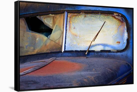 North America, USA, Georgia, Windshield of an Old Rusty Truck-Joanne Wells-Framed Stretched Canvas