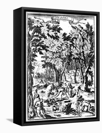 North American Huron Indians Hunting and Preparing Food in Woodland, 1686-null-Framed Stretched Canvas