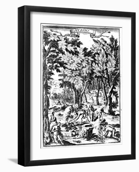 North American Huron Indians Hunting and Preparing Food in Woodland, 1686-null-Framed Giclee Print