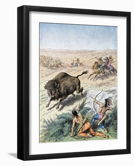 North American Indians Hunting Buffalo, C1870-null-Framed Giclee Print