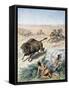 North American Indians Hunting Buffalo, C1870-null-Framed Stretched Canvas